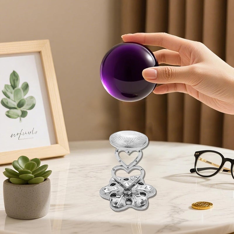 GeryVtee 4PCS Metal Crystal Ball Stand Sphere Display Stand Crystal Holder Balls Ornament Rack Holder Metal Base Heart Flower Shape (Silver) - Image 5